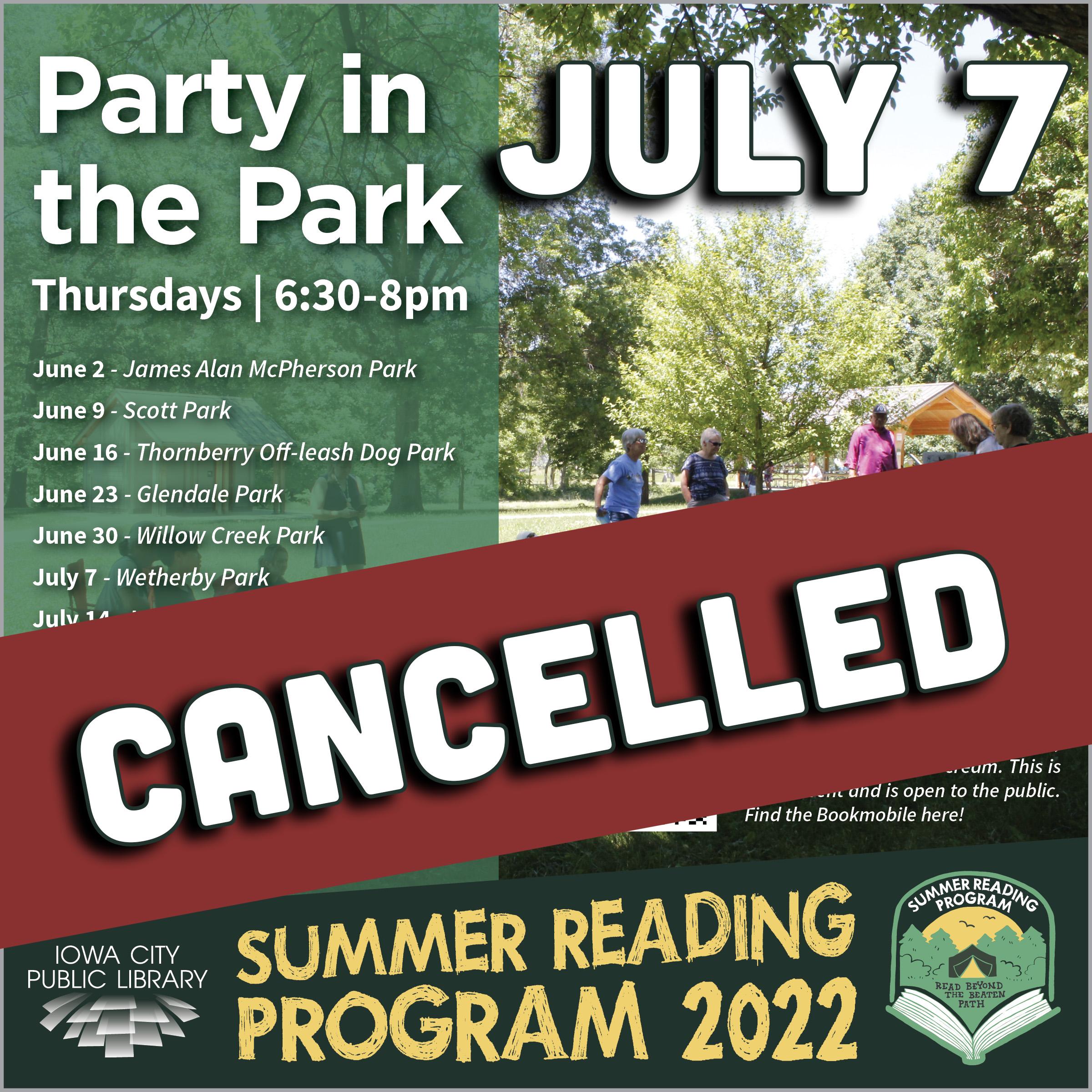 CANCELLED - Party in the Park at Wetherby Park | Iowa City Public Library