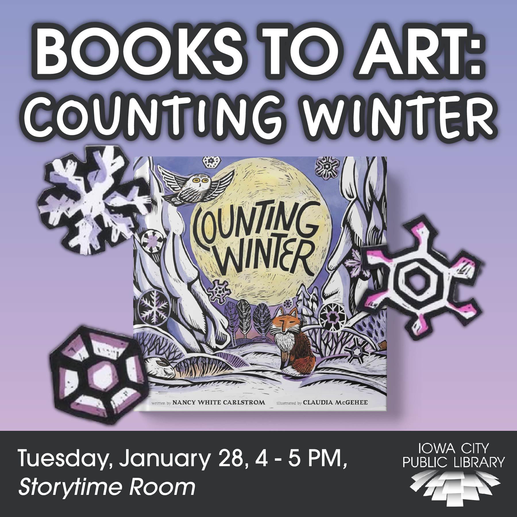 Book to Art Club: Counting Winter Scratchboard Snowflakes! Tuesday, January 28, 4 to 5 p.m. Storytime Room. Iowa City Public Library.