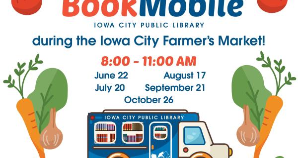 Stop by the BookMobile during the Iowa City Farmer's Market! 8 to 11 a.m. June 22, July 20, August 17, September 21, October 26. Iowa City Public Library. Scan here for weather alerts, regular scheduling and more info about the Bookmobile! (QR code pictured.) Link: icpl.org/bookmobile