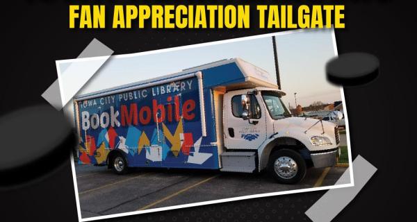 ICPL Bookmobile at Iowa Heartlanders Fan Appreciation Tailgate. Saturday, October 19, 2024. 3 to 5 p.m. 200 E 9th St. Suite 100, Coralville, IA. Iowa City Public Library.